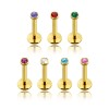 INTERNALLY THREADED GOLD PVD PLATED OVER 316L SURGICAL STEEL LABRET/MONROE WITH PRESS FIT GEM
